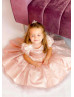 Blush Satin Feather Pearl Beaded Flower Girl Dress